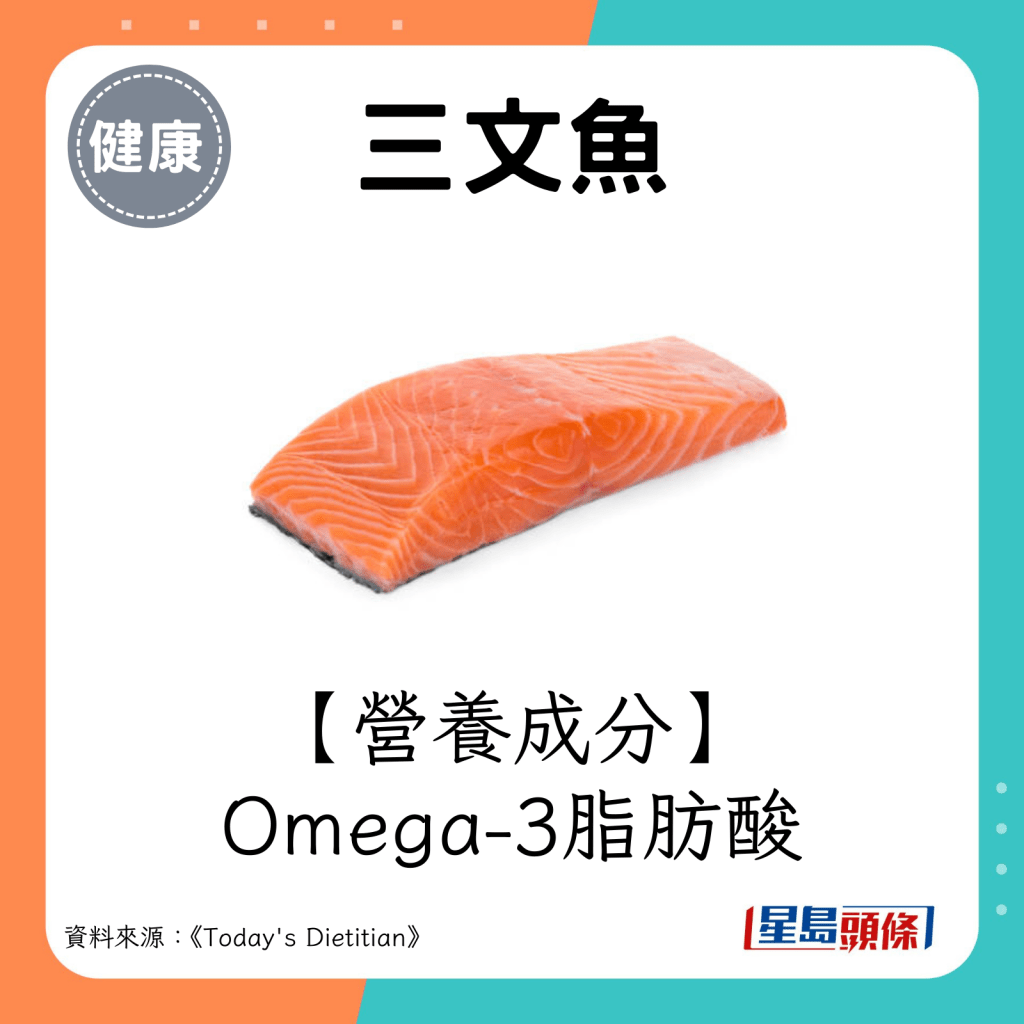 2024超级食物｜三文鱼营养成分：Omega-3脂肪酸。