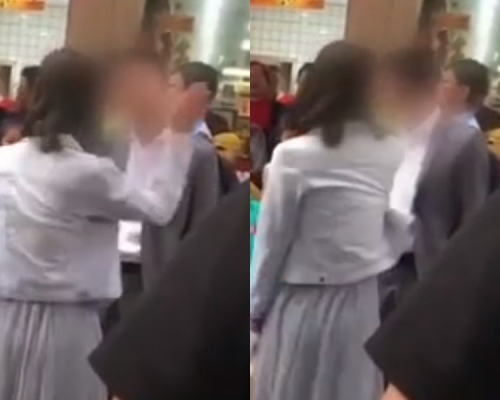 四川一名男子因無錢買手機表達愛意,遭女友當街掌摑。網上圖片