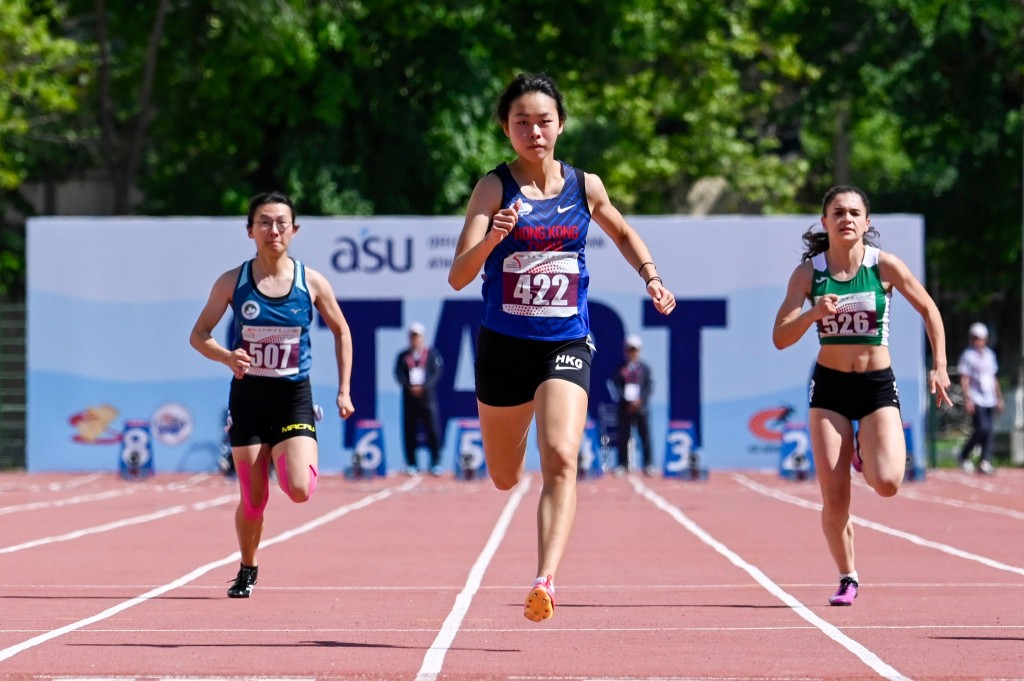 李紫桃(中)于女子100米摘铜。Asian Athletics Association图片