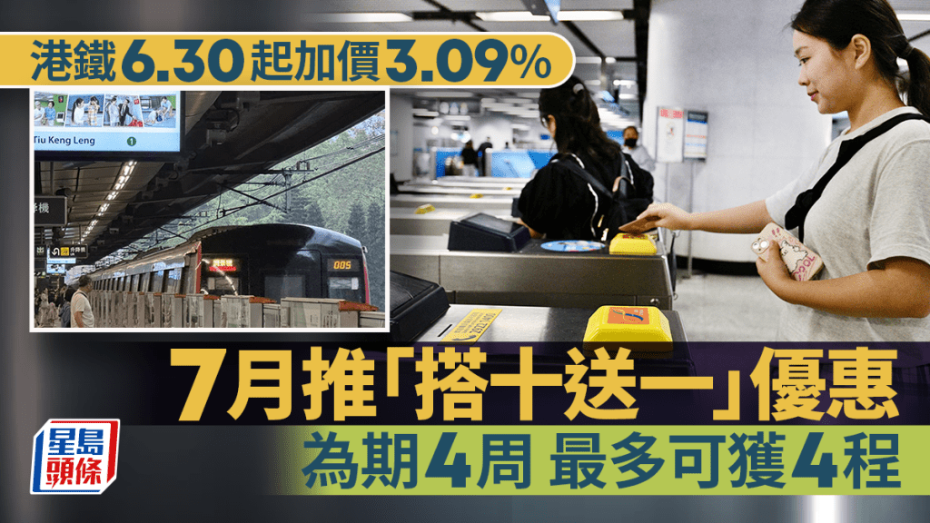 鐵6.30起加價3.09% 7月推「搭十送一」優惠 全月通、都會票有50元折扣