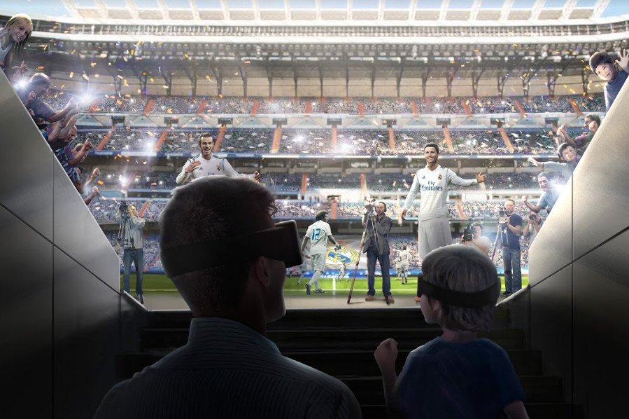 戴上VR眼鏡，「置身」球員通道。麗新集團提供