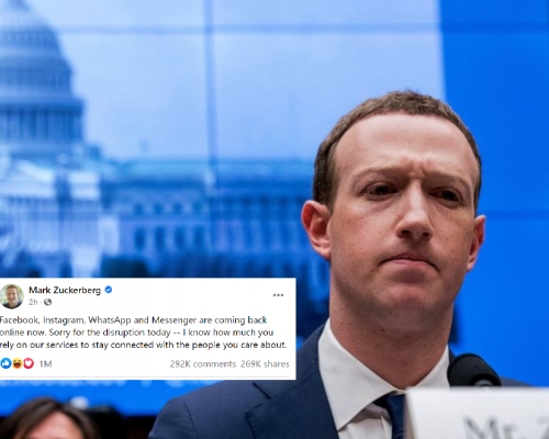 朱克伯格為Facebook等軟件全球大癱瘓向公眾致歉。 (美聯社)