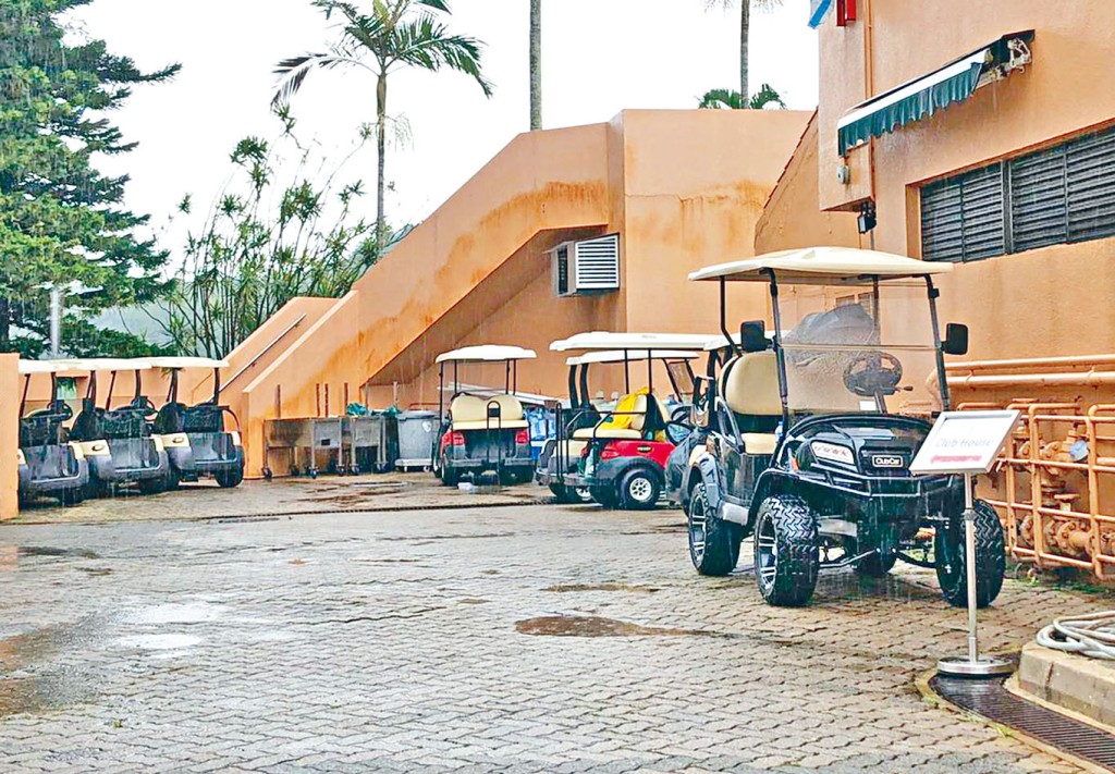 愉景灣高球會內停泊的同類高球車。