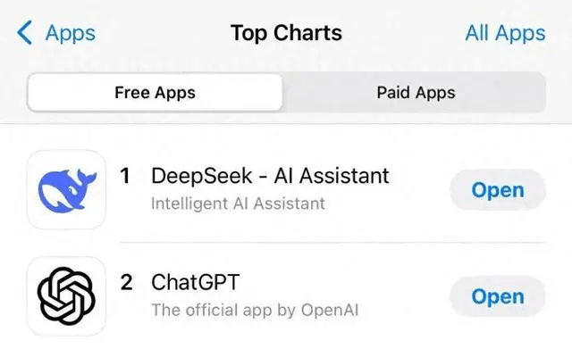 DeepSeek在美區下載榜上超越了ChatGPT。