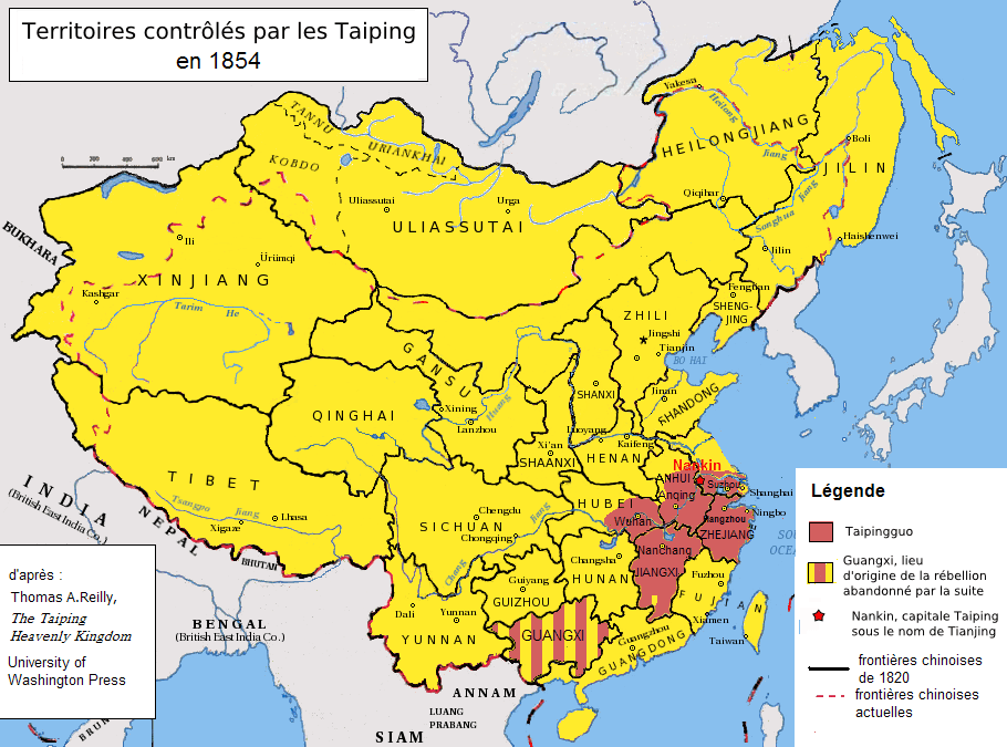  太平天國勢力範圍（紅色部分）（維基百科資料）