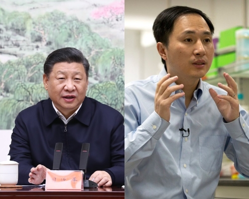 國家主席習近平(左)、內地學者賀建奎(右)。新華社/AP