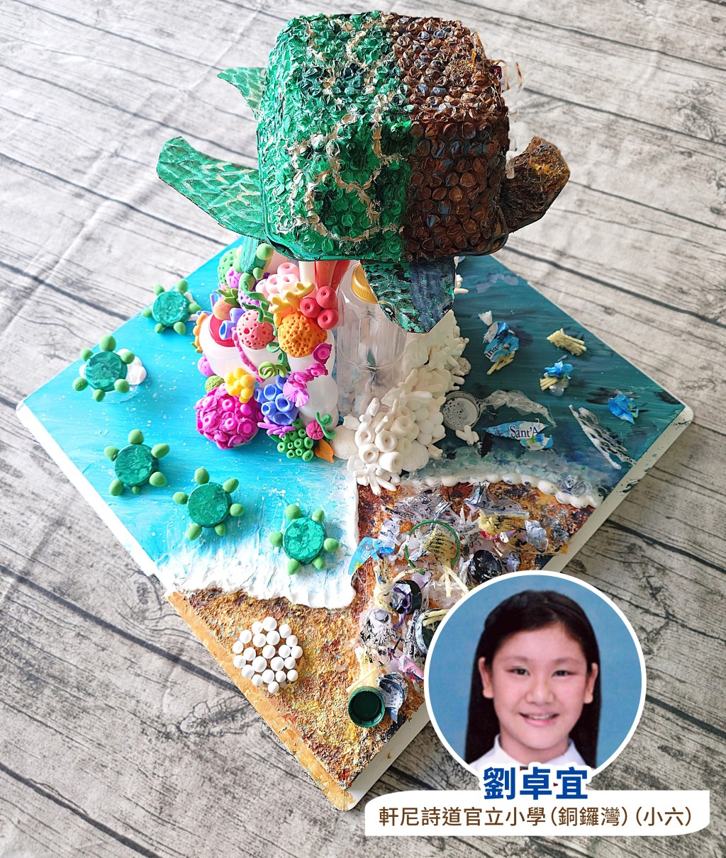 刘卓宜同学的作品《塑海新生•美景回龟》。