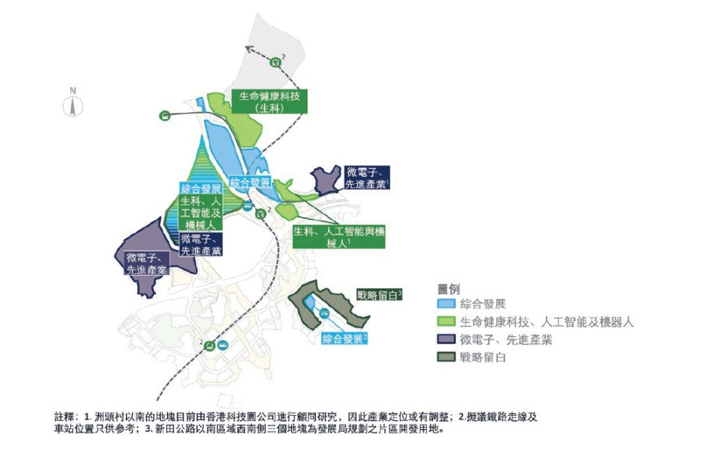 新田科技城地塊產業分區。《新田科技城創科產業發展規劃概念綱要》截圖