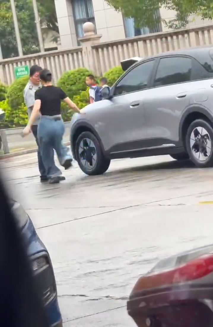 女司机又踢又掴男保安，被对方反手“兜巴星”还击。抖音＠行则将至