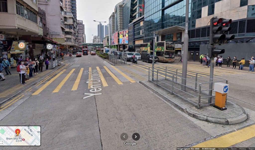 現場為深水埗欽州街與長沙灣道一燈位。Google地圖截圖 現場為深水埗欽州街與長沙灣道一燈位。Google地圖截圖