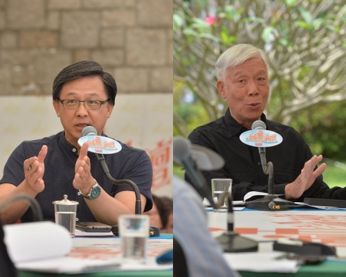何君堯(左)批評朱耀明(右)不悔改。