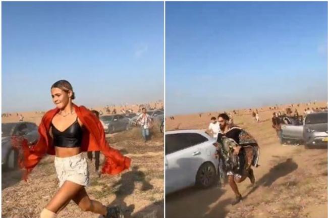 參加音樂節的年輕男女在荒漠中驚恐奔逃的影片曝光。網上圖片
