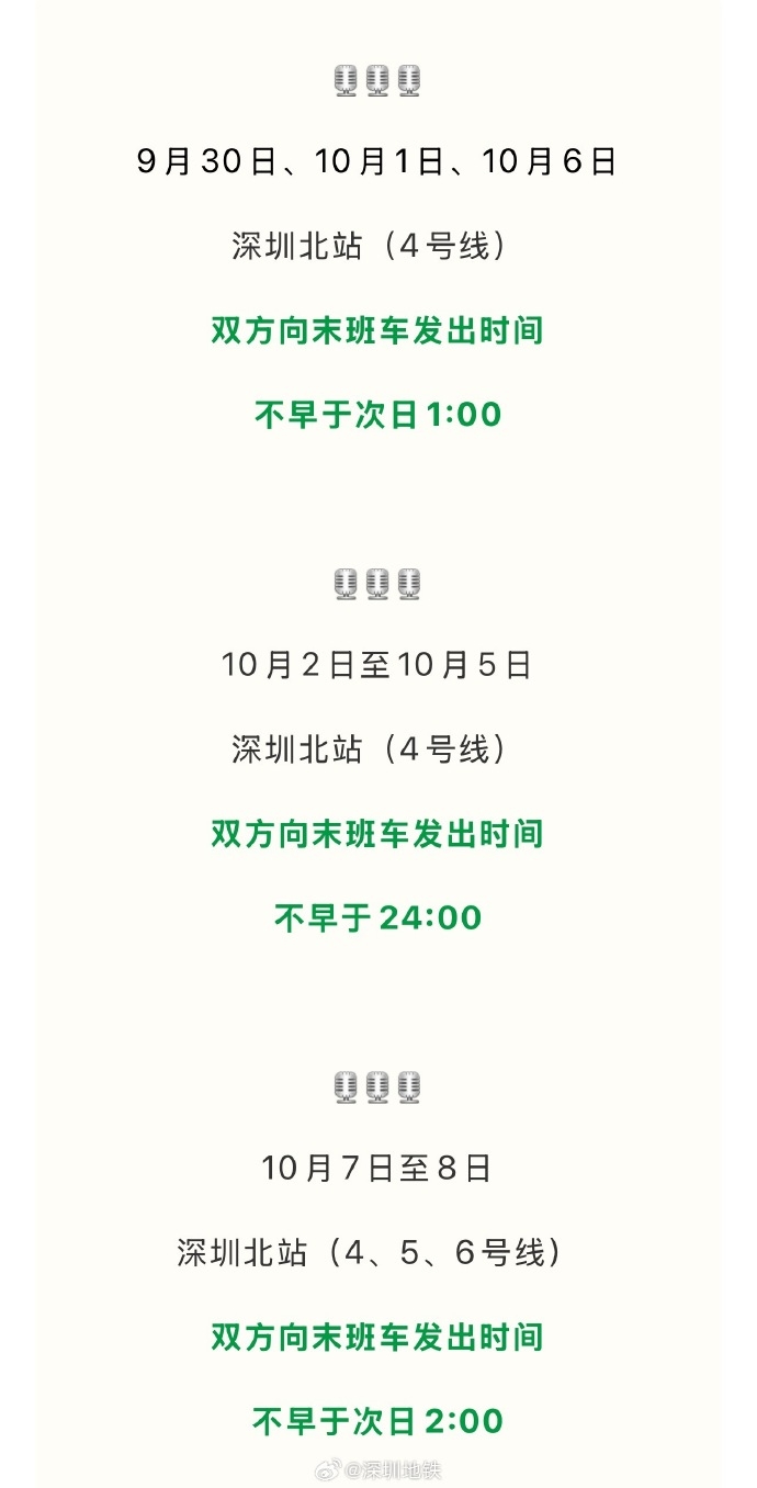 深圳地鐵延長服務時間具體安排。