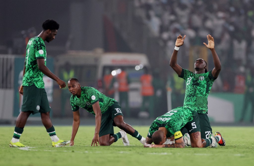 尼日利亚球员庆祝入决赛。Reuters