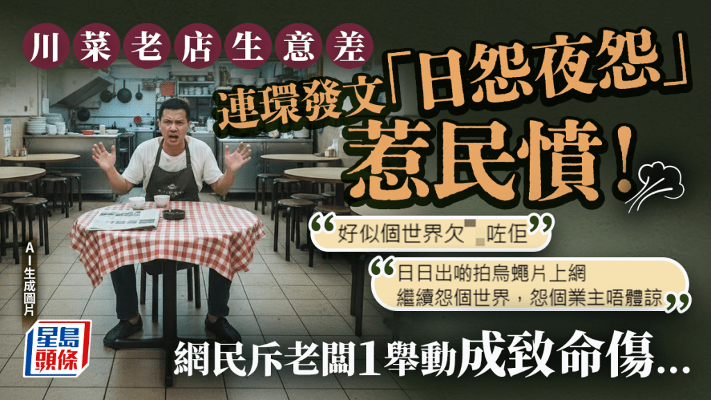 老字號川菜館「日怨夜怨」惹民憤？連環發文放負呻生意差 網民︰好似個世界欠咗佢 斥老闆1舉動成致命傷…