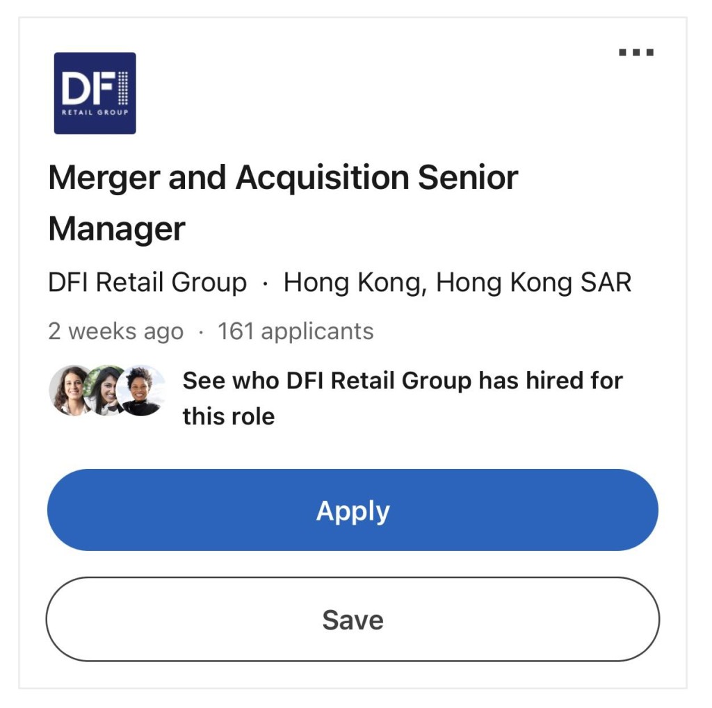 王維基指出，DFI目前已在招聘「M&A Senior Manager」（併購高級經理），為執行合併工作組織團隊。