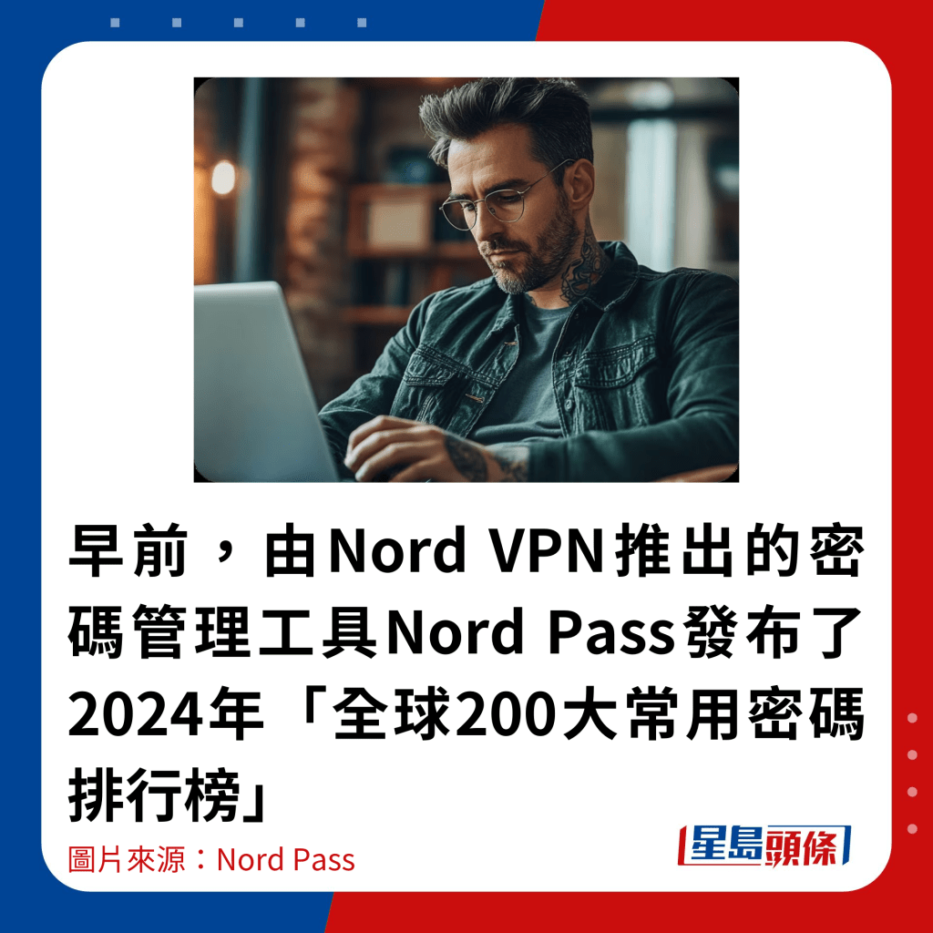 早前，由Nord VPN推出的密码管理工具Nord Pass发布了2024年「全球200大常用密码排行榜」