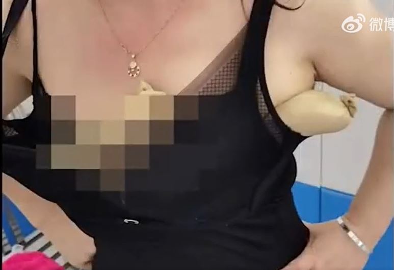 女子將蛇收藏在胸部下企圖偷運過關。