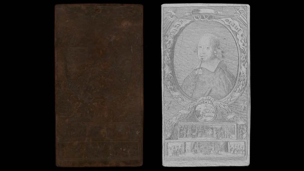 印刷铜板背面藏五线谱。 （图片来源：Archiox/Bodleian Library）