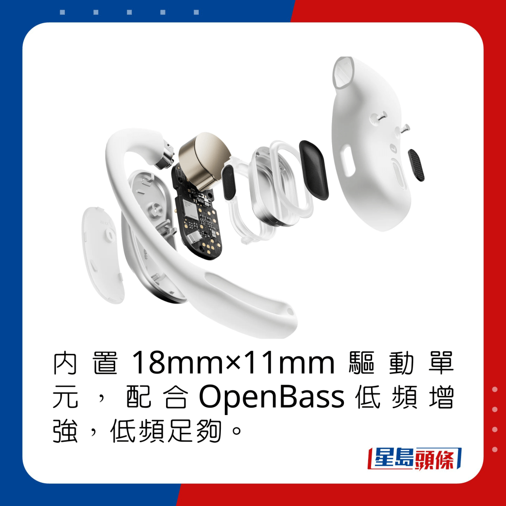 内置18mm×11mm驱动单元，配合OpenBass低频增强，低频足够。