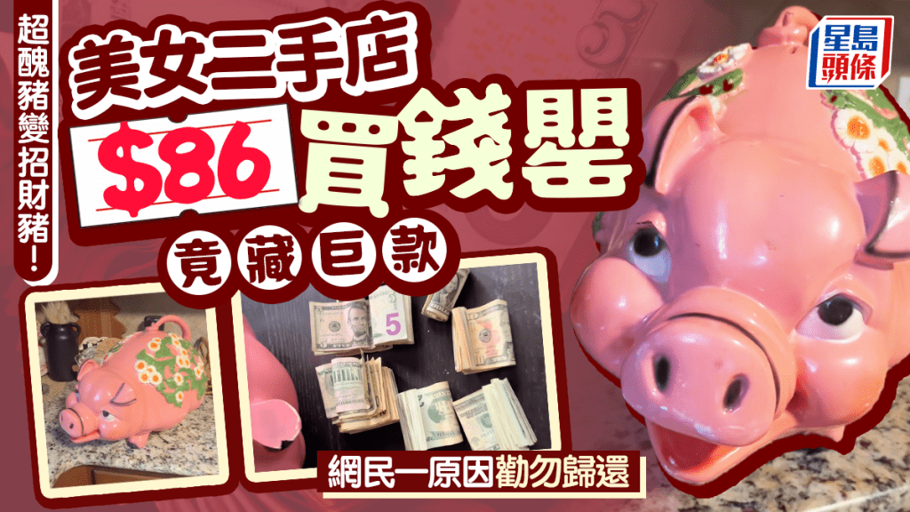 美德州女二手店寻到宝 86元超丑猪钱罂竟藏巨款 网民一原因劝勿归还