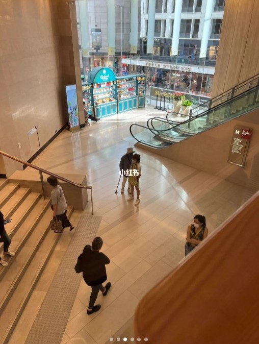 该网民于小红书上载多张从高往下拍的照片，可见李妈妈与两女在商场大堂。