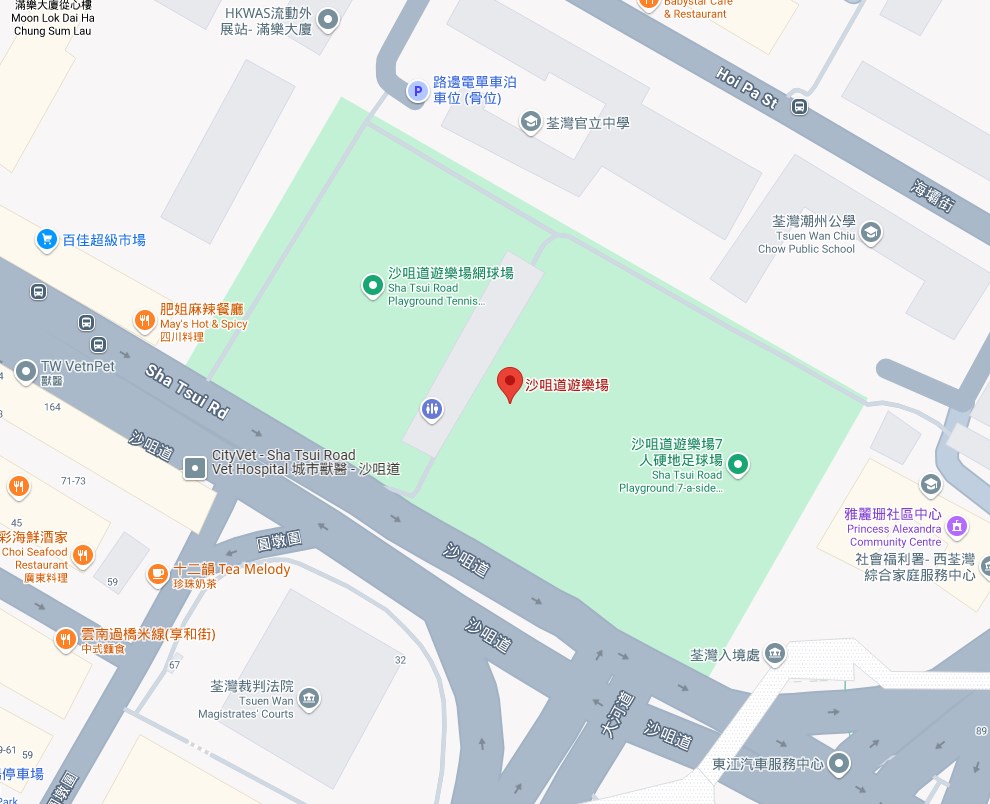 據樓主透露,現場為沙咀道遊樂場硬地足球場旁邊小路。Google地圖截圖 據樓主透露,現場為沙咀道遊樂場硬地足球場旁邊小路。Google地圖截圖