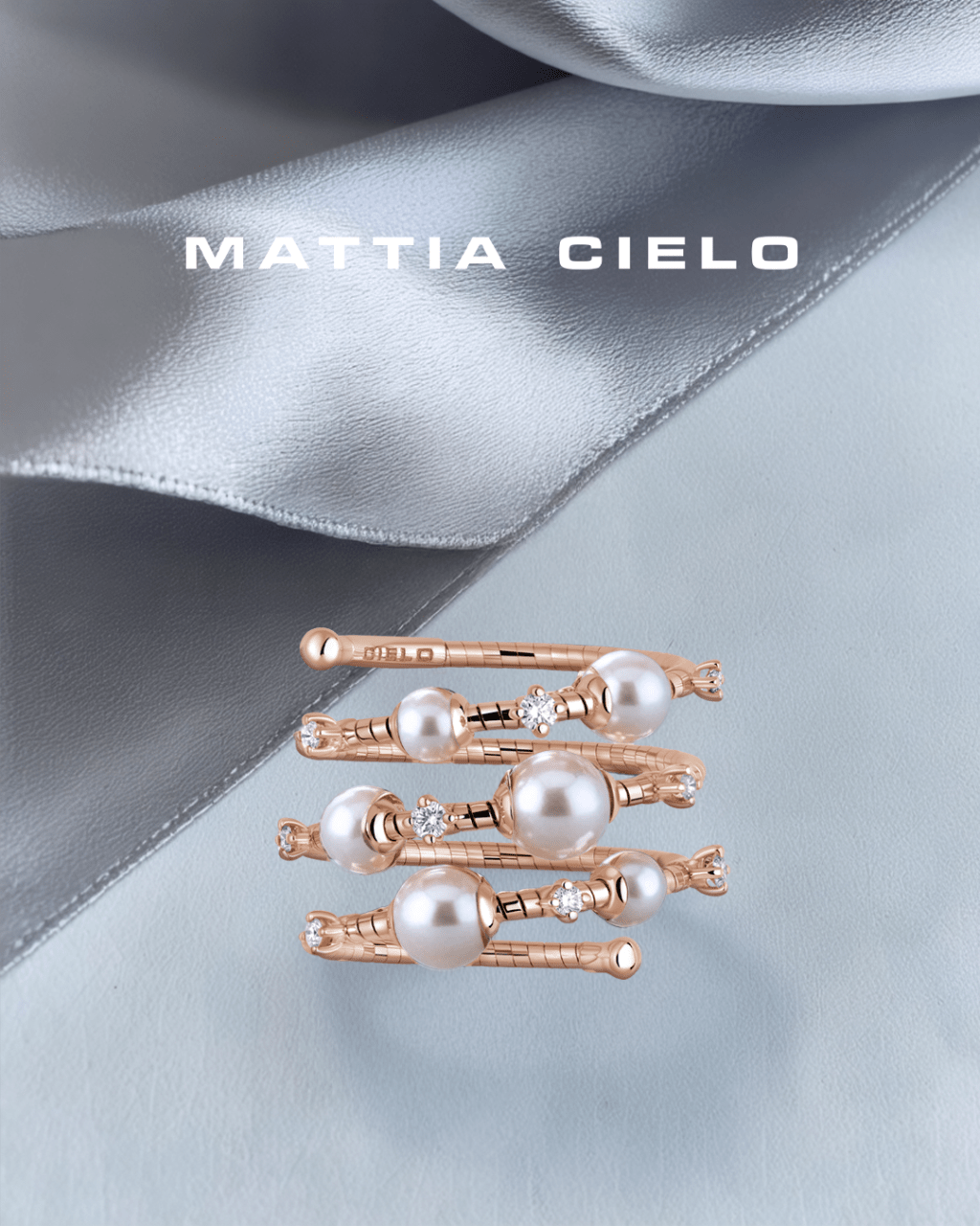 玫瑰金指环配合珍珠及钻石，交织出如初雪凝晶的视效。（$33,300）