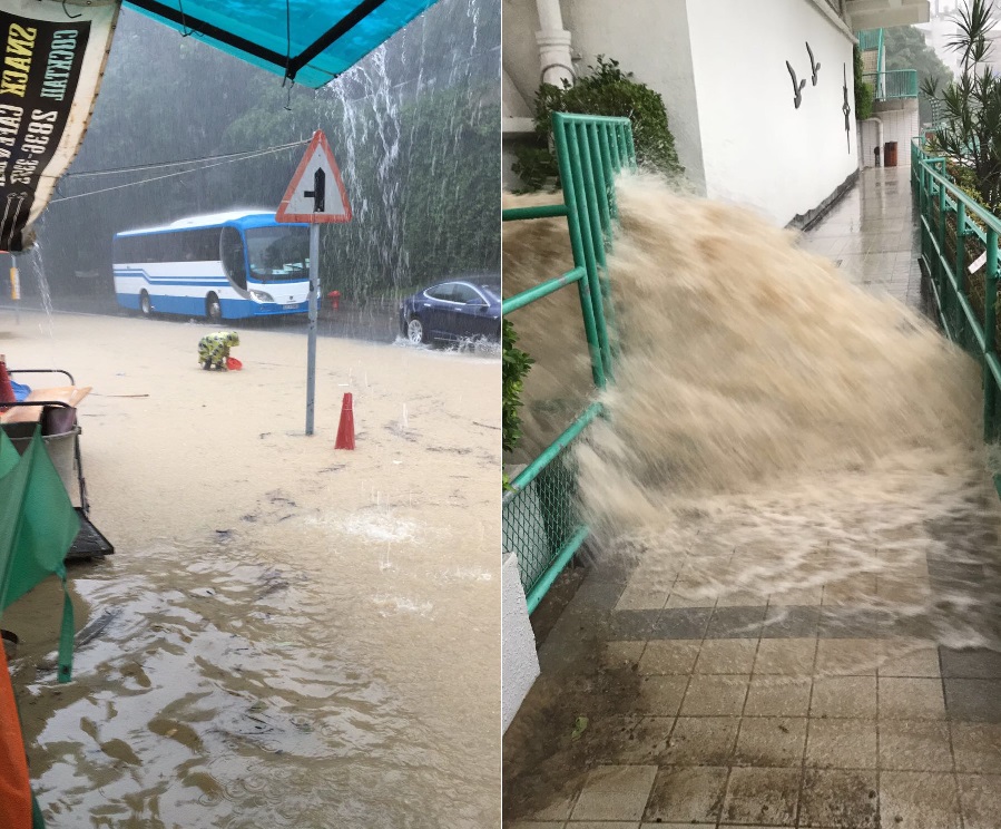 港島域多利道出現水浸,水深及膝。讀者提供
