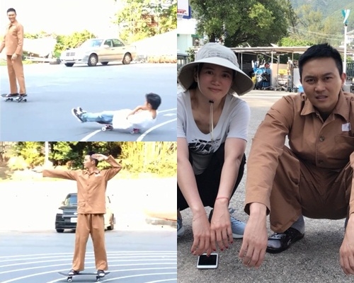 靚靚去探班拍埋父子冇戴罩玩滑板