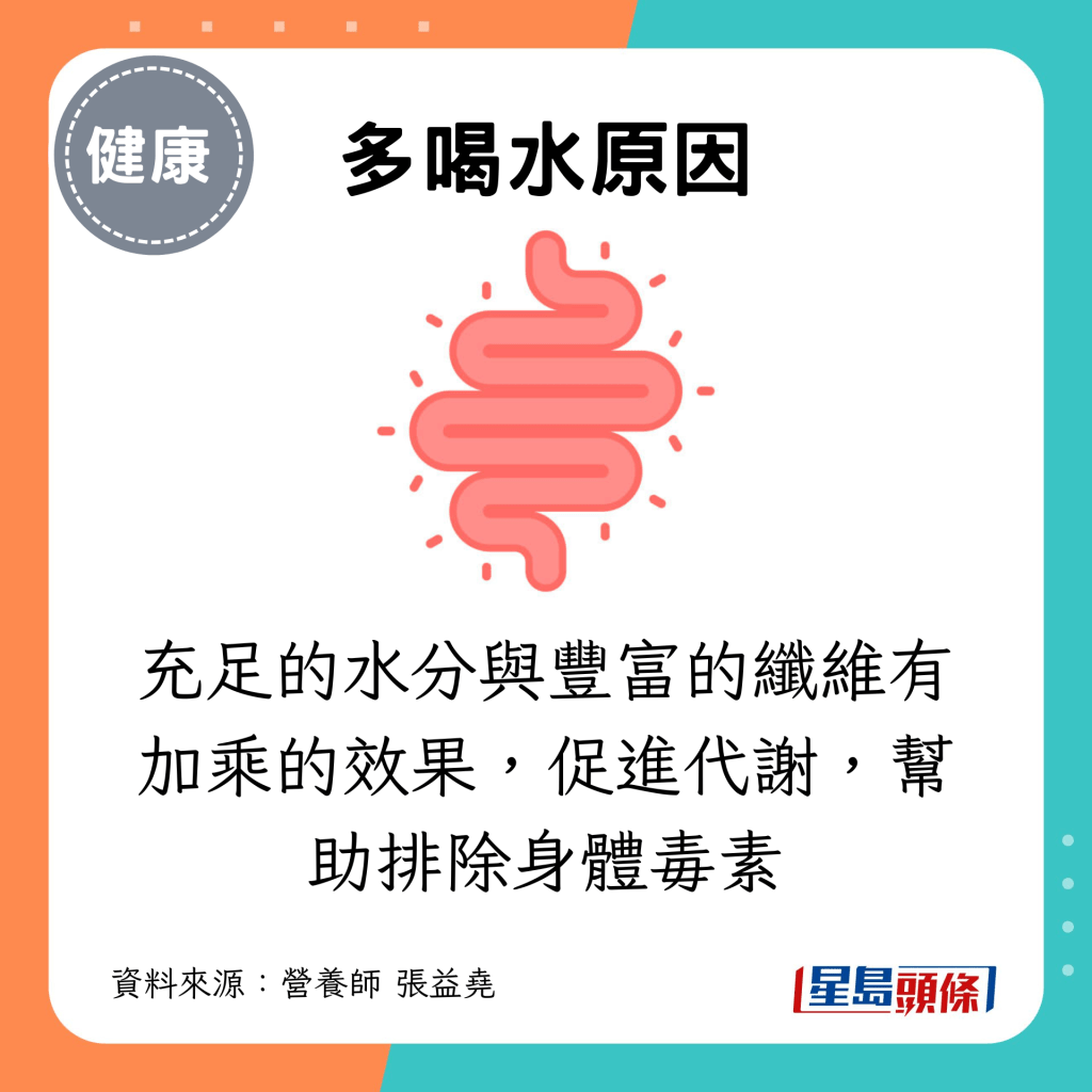 充足的水分与丰富的纤维有加乘的效果，促进代谢，帮助排除身体毒素