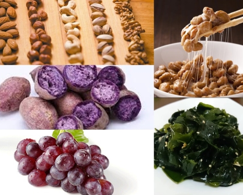 紫薯、葡萄、海帶、納豆和堅果可以有助於改善心血管狀態。網圖