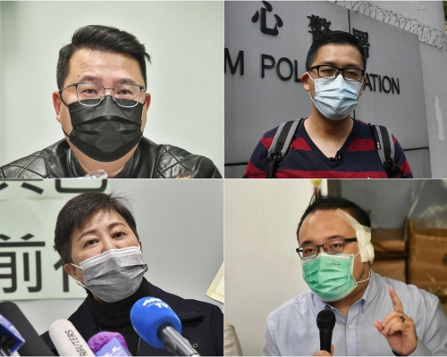 民主黨黨員尹兆堅(左起)、林卓廷、黃碧雲及趙家賢被控「串謀顛覆國家政權」罪。資料圖片