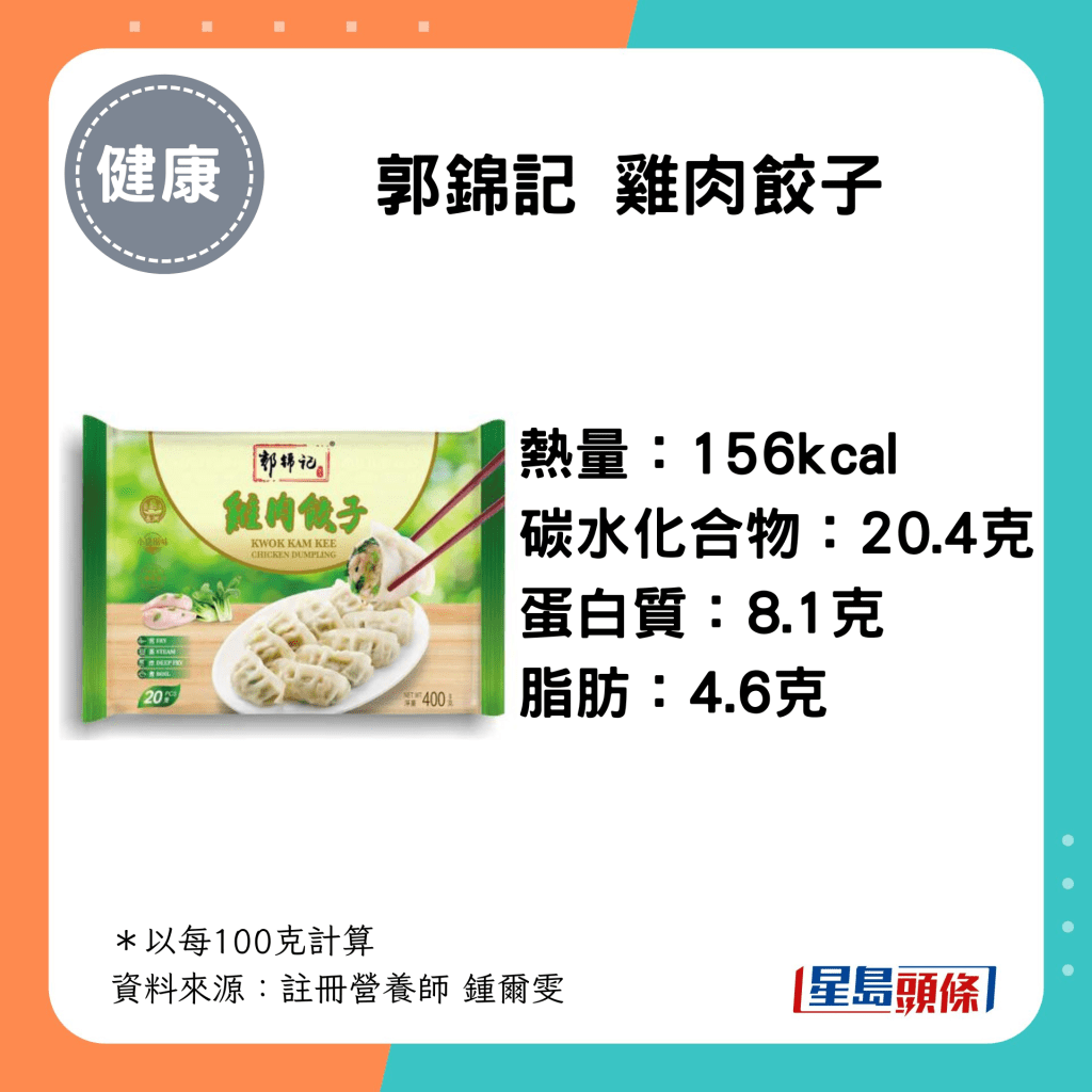 郭錦記雞肉餃子 熱量：156kcal