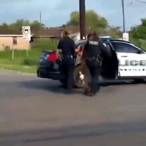 網傳影片顯示，兩名警員將撞人司機押上警車帶走。