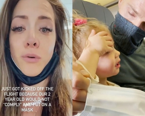 美國2歲女童搭飛機拒戴口罩,一家三口此被趕落機。(網圖)