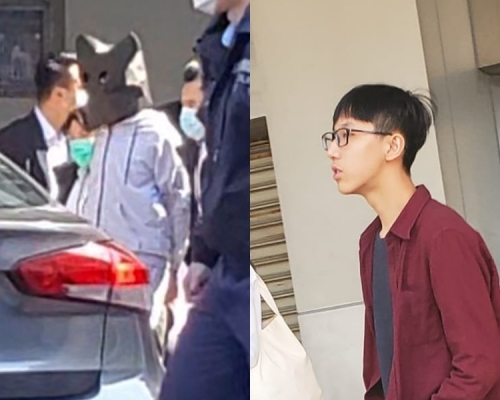 圖左：其中一名港人被黑布蒙頭；圖右為廖子文。