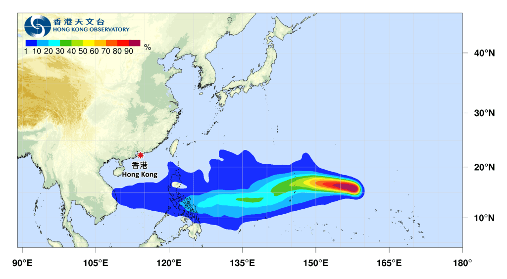 熱帶氣旋萬宜路徑概率預報。