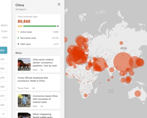 微軟的「Bing COVID-19 Tracker」疫情追蹤器。