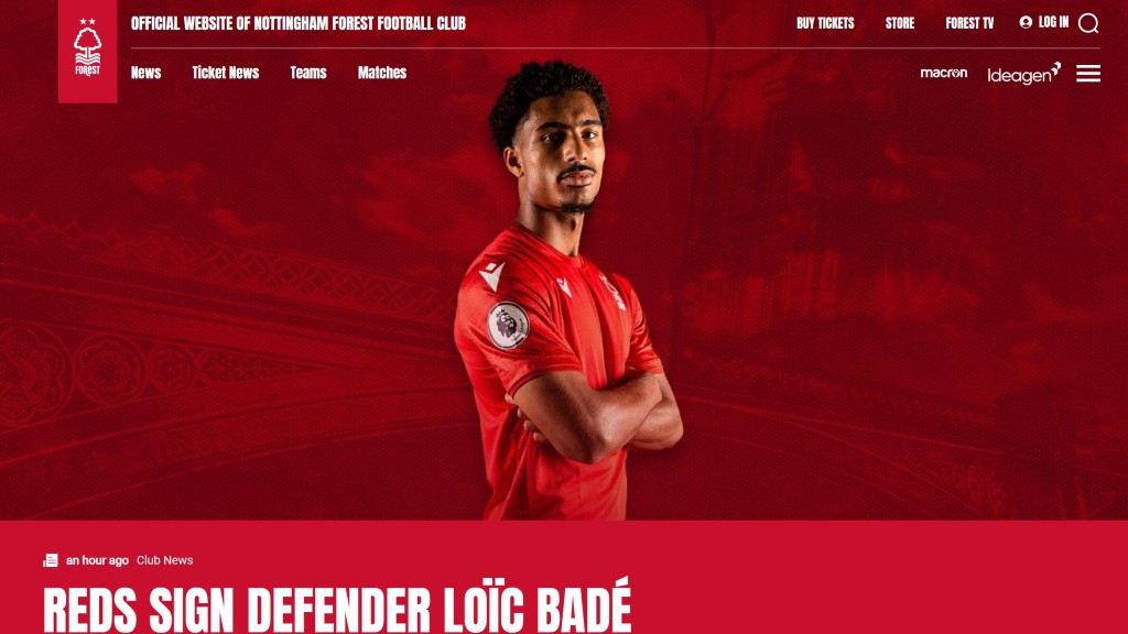 洛斯巴迪成為森林閂窗前最後一簽。諾定咸森林官網截圖