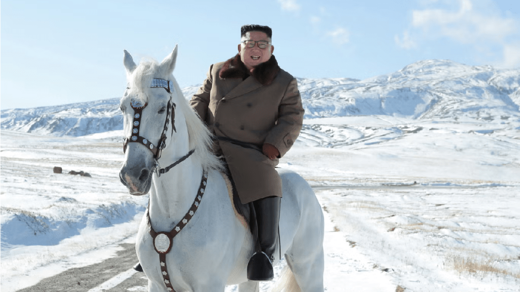 金正恩騎着一匹奧爾洛夫快步馬。(路透社)
