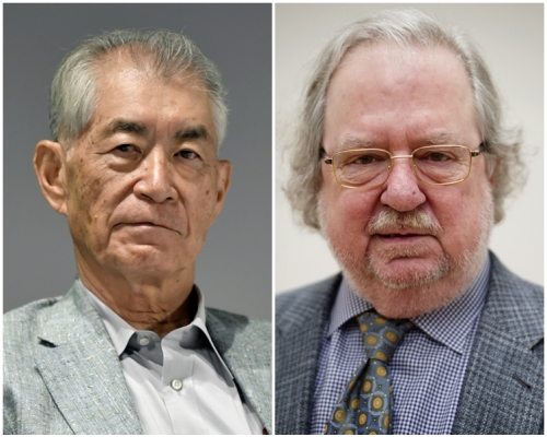 美國免疫學家艾利森(右)和日本免疫學家本庶佑獲得殊榮。AP