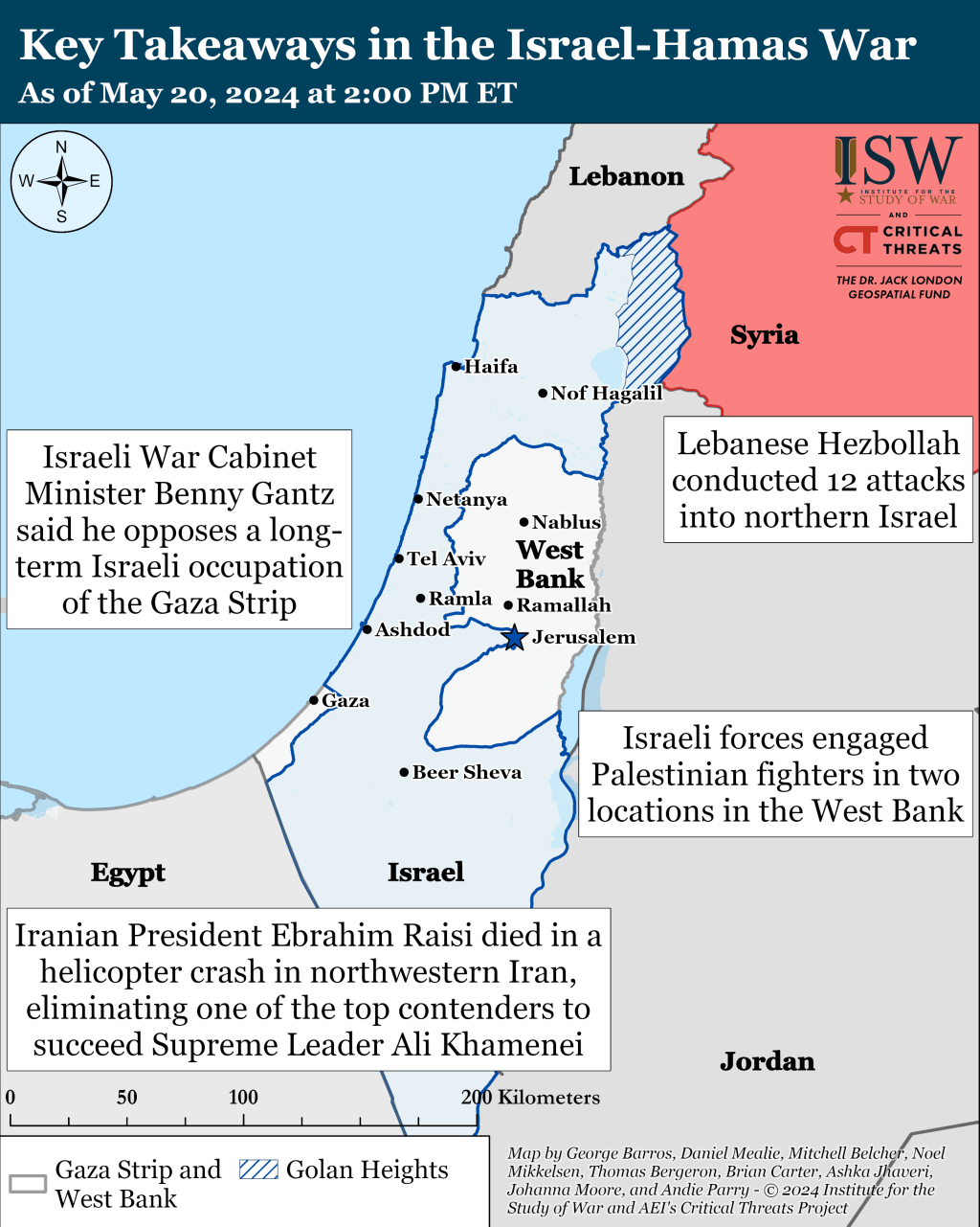 智庫報告指出甘茨反對以色列長期佔領加沙地帶。 ISW/CTP