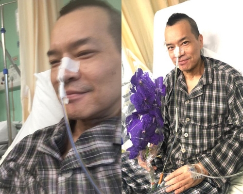 洪朝豐貼上臥床照報喜訊，晚上收到靚花更開心。（臉書圖片）