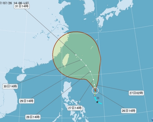 氣象局預測「納沙」周末最接近台灣。