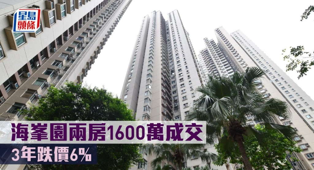 海峯園兩房1600萬成交,3年跌價6%。