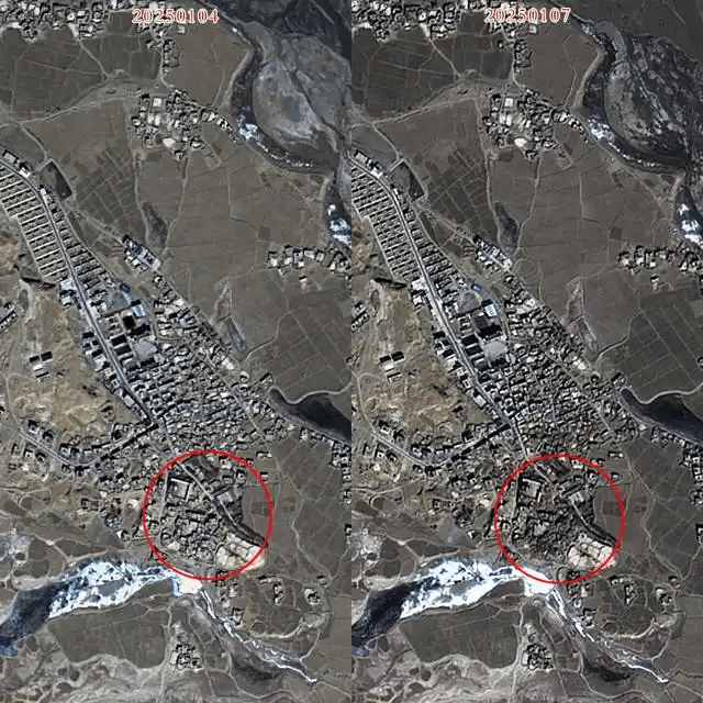 衛星影像看西藏定日地震前後變化。