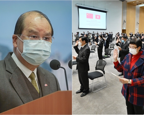 張建宗稱公務員宣誓天經地義。左資料圖片、右政府圖片