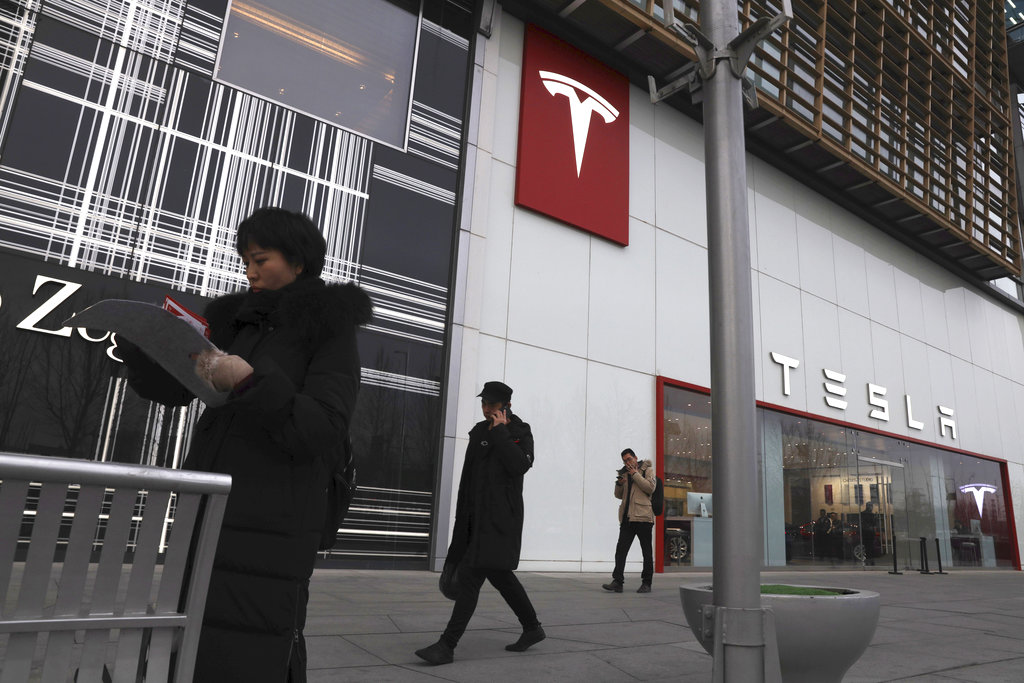 TESLA上海廠動土 。AP圖片