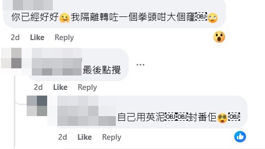 網民：你已經好好，我隔籬鑽咗一個拳頭咁大個窿。fb「友愛邨吹水區」截圖